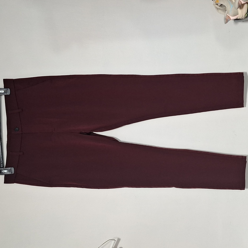 Plaid & Plain Burgundy Straight Leg Ankle Pants